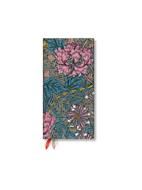 Paperblanks keményfedeles naptár (2026) 12 hónapos - Morris Pink Honeysuckle slim horizontális (9780349707495)